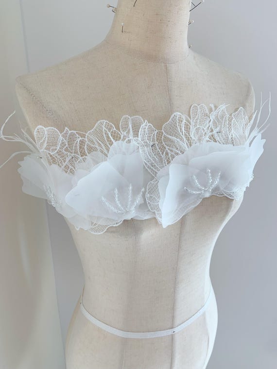 3d lace flowers applique with ostrich feathers for couture dance costume