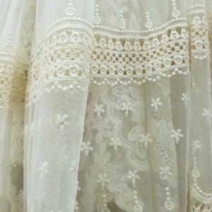 ivory Lace fabric, Embroidered tulle lace fabric, vintage lace fabric, antique style bridal lace, curtain fabric, tulle lace fabric ON SALE image 3