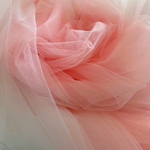 Dip dye tulle fabric, Peach pink tulle fabric with Ombré color