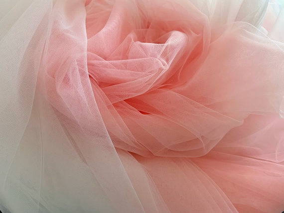 Dip dye tulle fabric, Peach pink tulle fabric with Ombré color