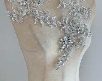 silver Rhinestone applique for key hole dress, dress alterations, garments supplies