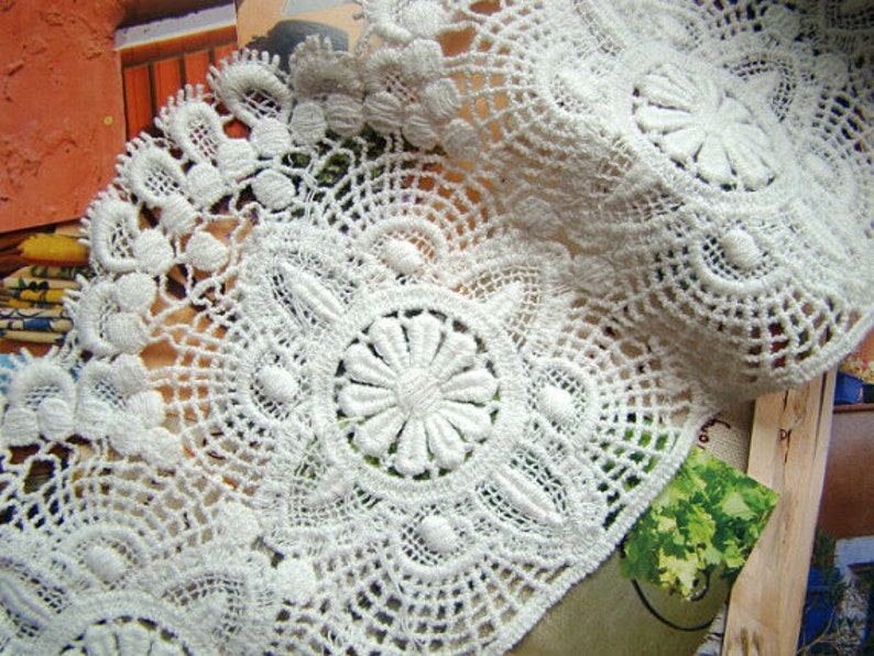 off White Cotton Lace Trim, vintage lace trim, cotton crocheted lace, trim lace CMSR009B image 3