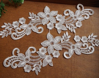 ivory lace applique by pairs, venice lace applique, bridal lace applique