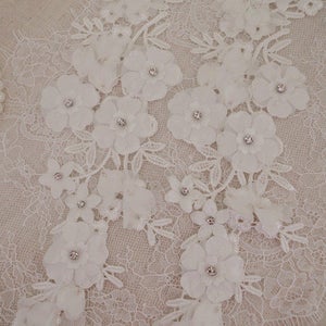 off white lace applique, 3D heavy bead lace applique with roses, 3D flowers lace applique, bridal lace appliques, bridal headpiece 2pcs