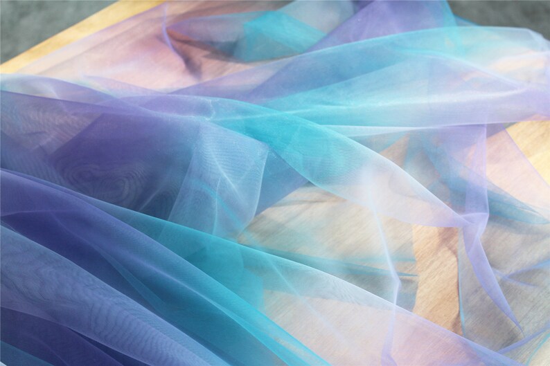 Tie-dyed style tulle fabric with Gradient colors, blue and purple mesh lace fabric, gauze net fabric image 4