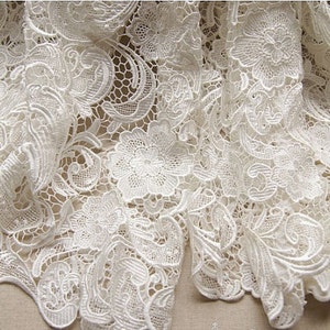 off white Lace Fabric, chic guipure lace fabric, crocheted lace, venise lace, bridal lace fabric, bridal lace fabric ON SALE