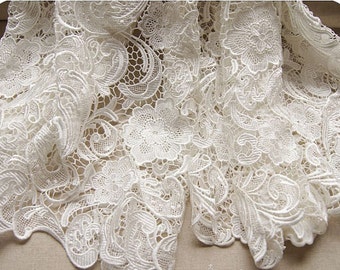 Tissu de dentelle blanc cassé, tissu de dentelle guipure chic, dentelle crochetée, dentelle de venise, tissu de dentelle de mariée, tissu de dentelle de mariée EN VENTE