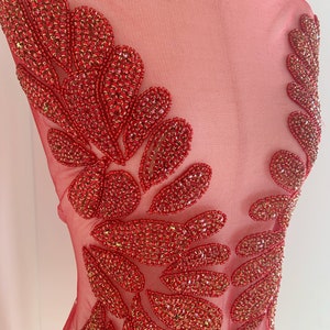 Red Rhinestone bodice applique, rhinestone dress, crystal applique for couture, dress, costume, prom dress