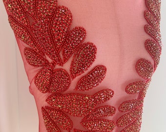 Red Rhinestone bodice applique, rhinestone dress, crystal applique for couture, dress, costume, prom dress