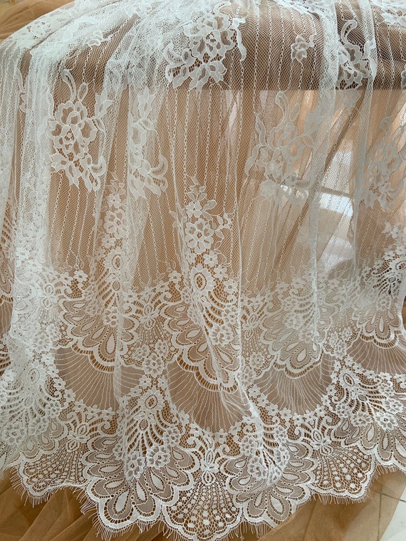 3 yards off white Chantilly lace fabric with, bridal lace fabric