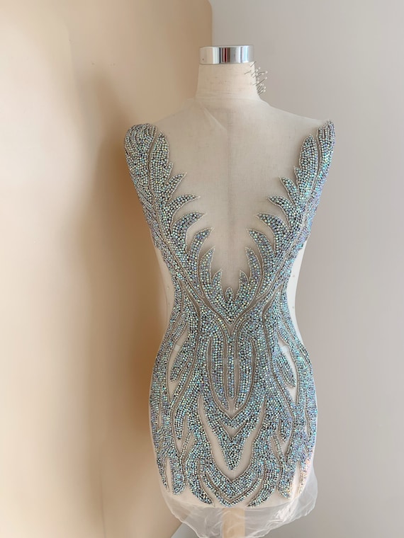 Big iridescent Rhinestone applique, rhinestone dress, crystal applique for couture, dress, costume, ball gowns