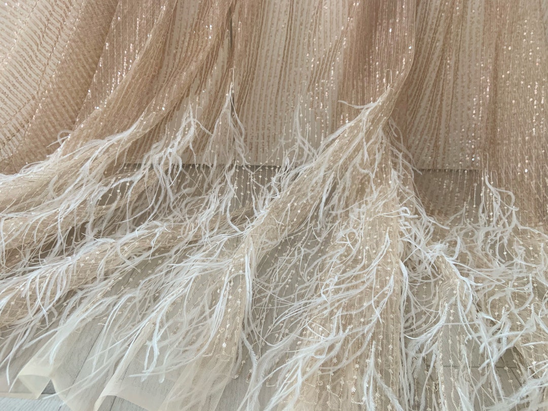 Sparkle Sequined Tulle Fabric With Ostrich Feather, French Bead Lace ...