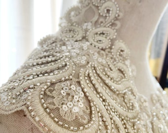French lace trim, bead bridal lace trim, silver alencon lace trim, sequined lace trim for bridal gown, veil, dress