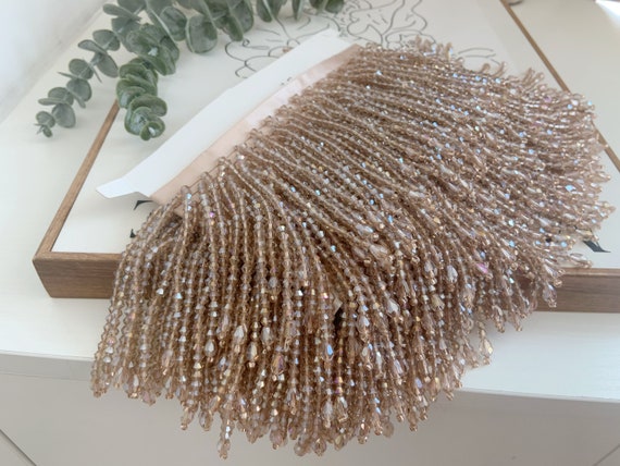 Nude tan crystal Fringe trim for haute couture, dance costume, party decorations, dress embellishments, halloween costume