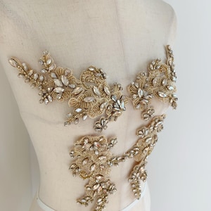 Champagne rhinestone appliqué , hand beaded rhinestone patch for couture, dress, dance costume