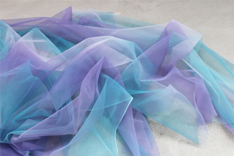 Tie-dyed style tulle fabric with Gradient colors, blue and purple mesh lace fabric, gauze net fabric image 10