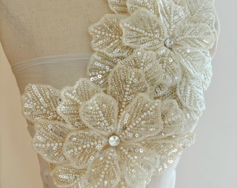 Big 3d bead flowers applique for couture dance costume