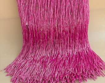 30cm Fuchsia bugle bead Fringe trim for haute couture, dance costume, party decors