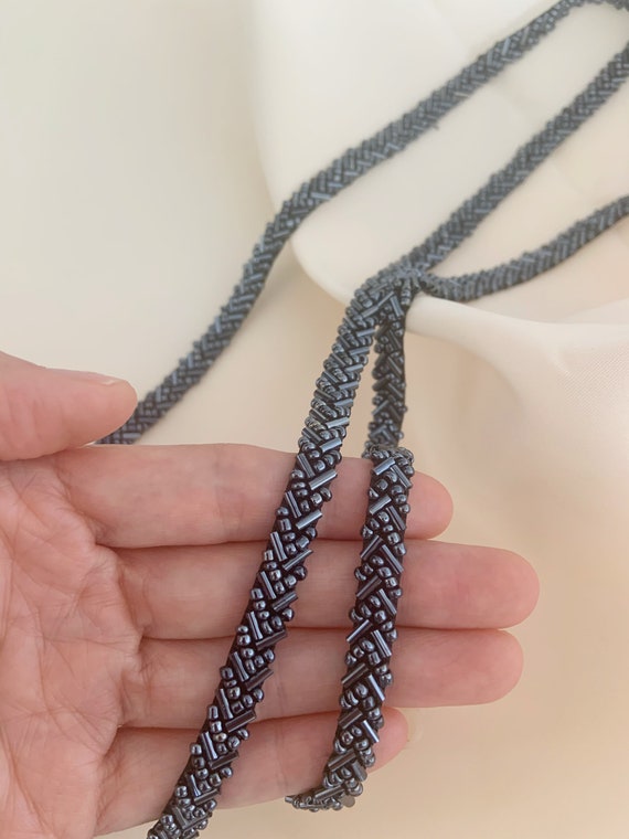 thin navy bugle bead trim for straps, dress supplies, dress embellishments, wedding decors, party decors