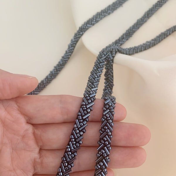 thin navy bugle bead trim for straps, dress supplies, dress embellishments, wedding decors, party decors