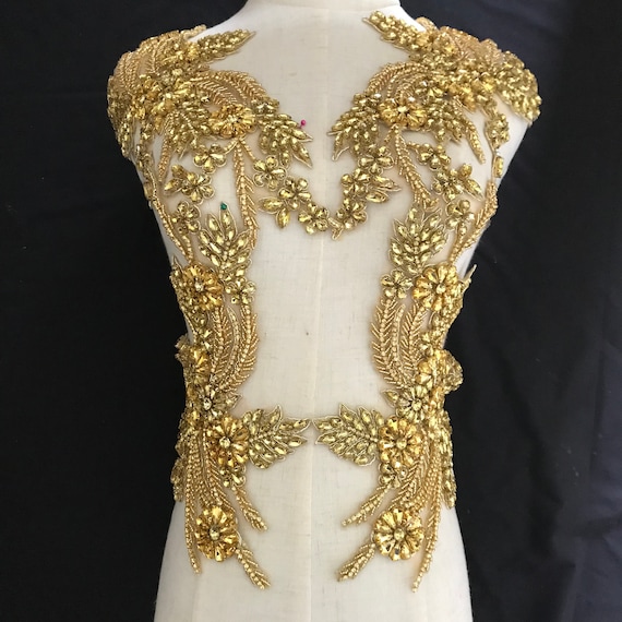 Gold Rhinestone applique, crystal applique, crystal bodice patch, handcrafted rhinestone applique for apparel