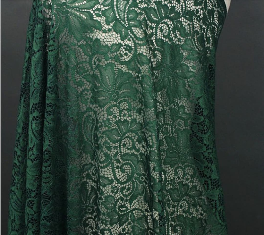 Emerald Green Lace Fabric, Alencon Lace Fabric, Embroidered