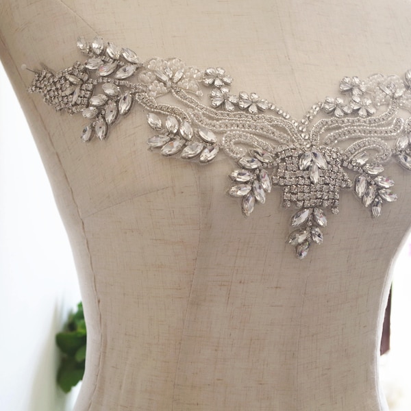 rhinestone neckline applique for dress, rhinestone bead applique collar,  rhinestone necklace collar