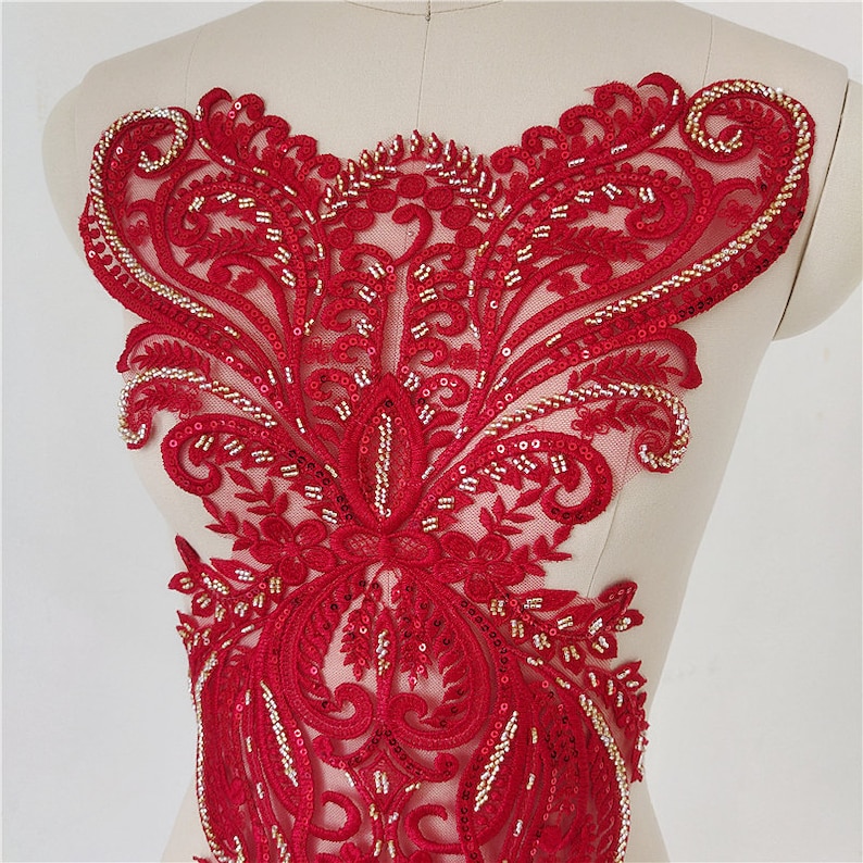 Large Heavy Beaded Lace Bodice Applique Couture Altering Etsy