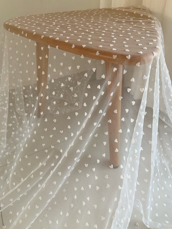 Off white tulle Lace fabric with velvet hearts, tulle mesh fabric with velvet hearts, new arrival, hot selling