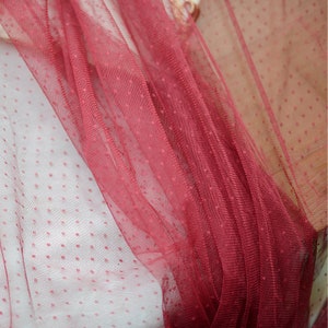 wine red soft tulle Lace fabric with polka dots