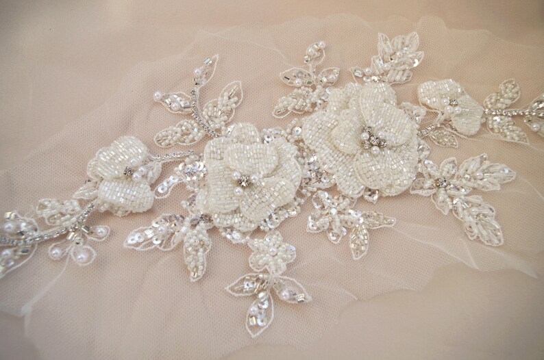 Deluxe Bead Applique Heavy Bead Handmade Applique With Bugle Etsy