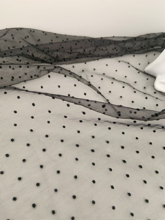 black tulle fabric with tiny velvet dots, soft tulle fabric with flocking polka dots for dress
