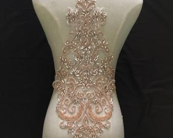 rose gold large Rhinestone bodice applique, crystal applique, crystal bodice applique for bridal dress, haute couture accessory supplies