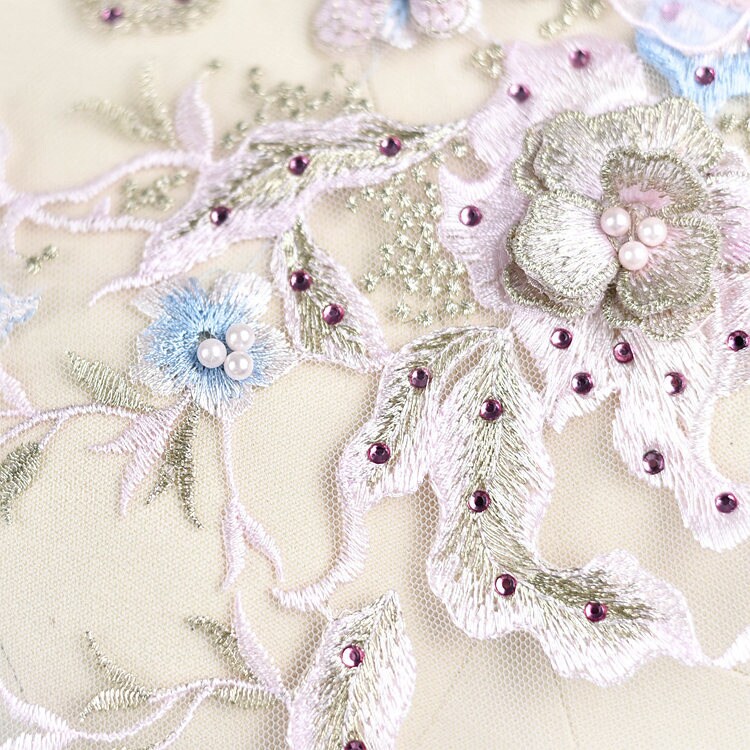 Pastel Blue Lace Applique Heavy Bead Lace Applique 3D Lace - Etsy