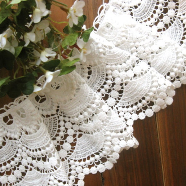 off white Cotton Lace Trim,  cotton trim lace, cotton guipure lace trim, retro scalloped lace trimming