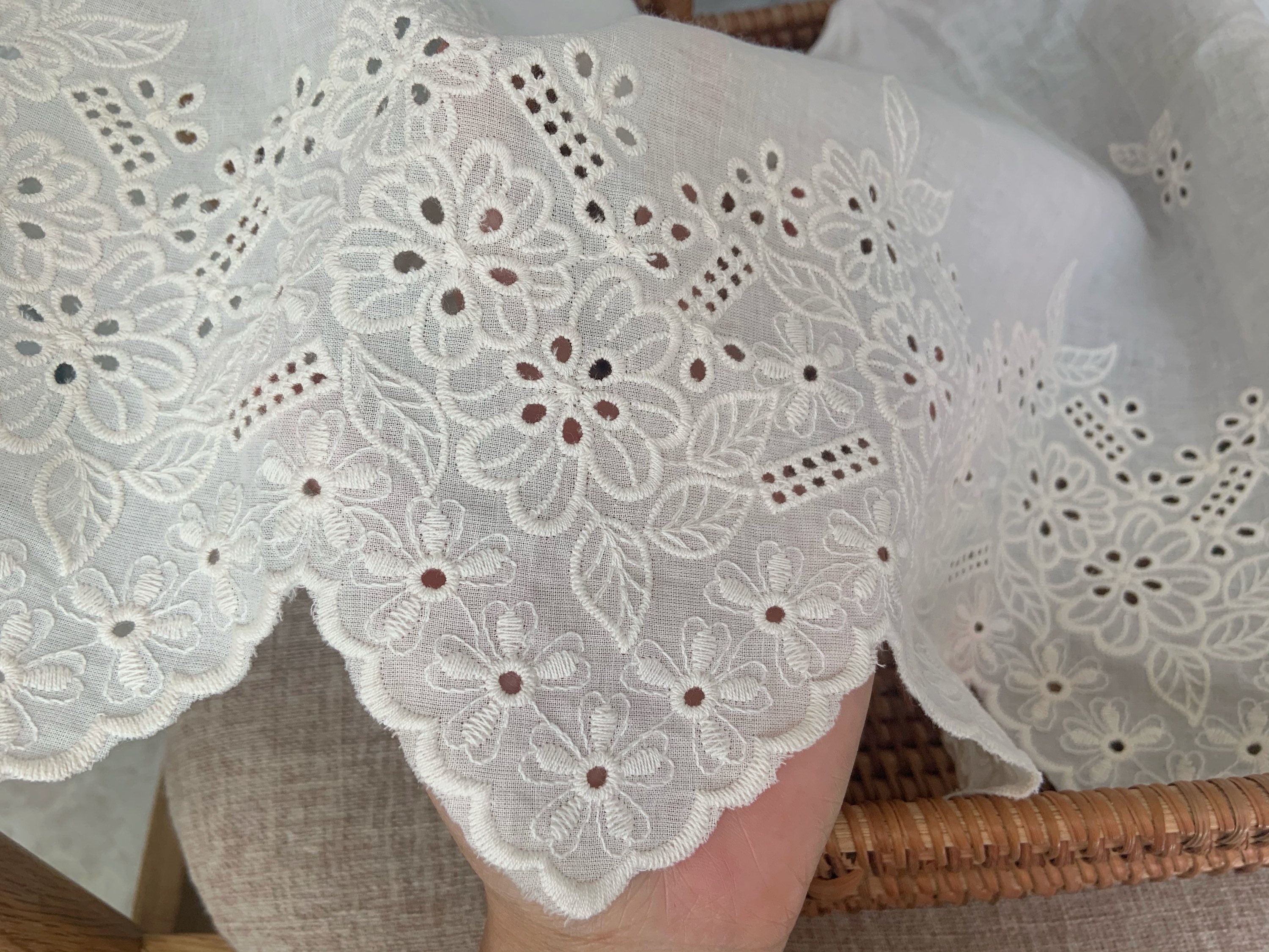 12 inches wide Ecru Cotton Lace trim embroidered eyelet lace Etsy