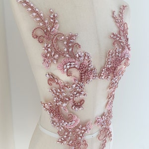 Pink rhinestone appliqué, pink sparkle crystal applique for couture, dress, dance costume