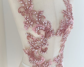 Pink rhinestone appliqué, pink sparkle crystal applique for couture, dress, dance costume