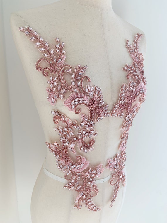 Pink rhinestone appliqué, pink sparkle crystal applique for couture, dress, dance costume