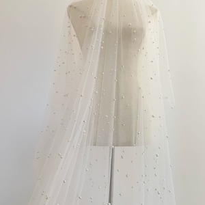 pearl bead tulle fabric, off white tulle lace fabric with pearls for bridal veils
