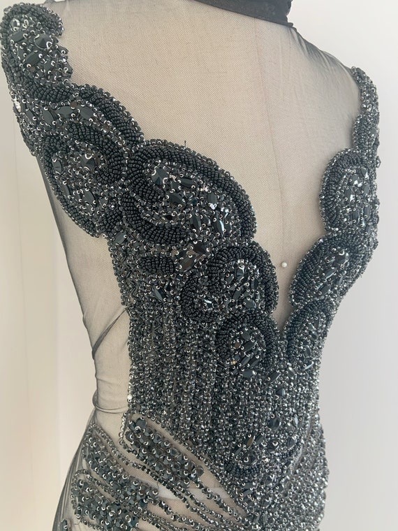 Black Rhinestone applique, rhinestone dress, crystal applique for couture, dress, costume, stage performance