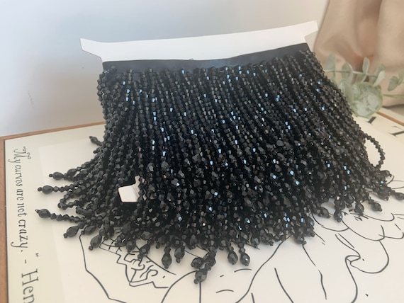 Black crystal Fringe trim for haute couture, dance costume, party decorations, dress embellishments, halloween costume