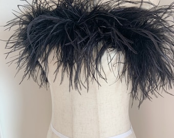 Black Ostrich Feather boa for couture , ostrich feather boa trim for costume, dress up, Halloween, Dancing, Stage Performance
