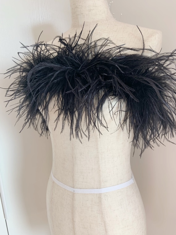 2 Yards Black Ostrich Feather Boa for Couture , Ostrich Feather