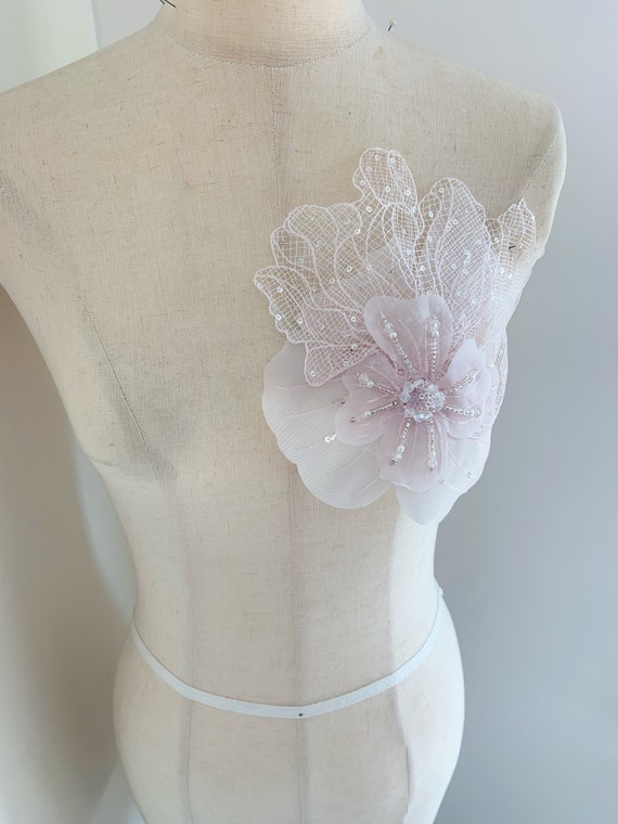 pink bead flowers applique for couture, dress, millinery , dance costume, headpiece