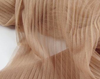nude tan Pleated tulle Panel, tulle mesh Vertical crease, accordion tulle fabric, ruffled tulle mesh, pleated tulle fabric