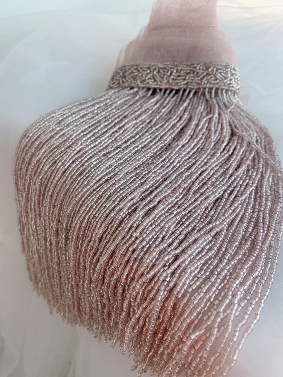 2 yards light pink bead Fringe trim for haute couture, dance costume, party decors, handmade bead fringe