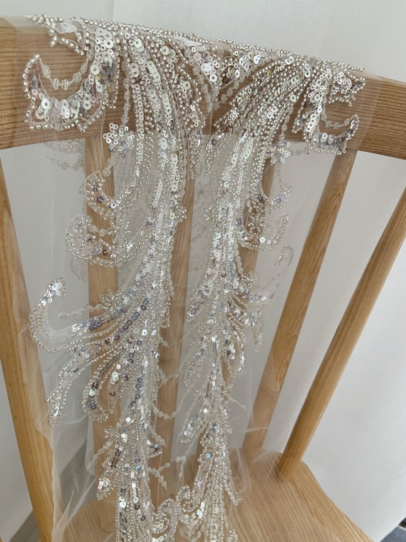 bead Lace Applique for dress couture, sequined lace patch for dress
