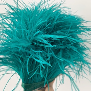 Teal blue Ostrich Feather Fringe trim with Ribbon Tape for couture, Millinery Crafts Costumes Decoration, natural Ostrich hair feather trim