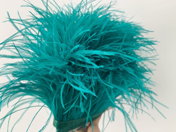 Teal blue Ostrich Feather trim with Ribbon Tape for couture, Millinery Crafts Costumes Decoration, natural Ostrich hair feather trim #35